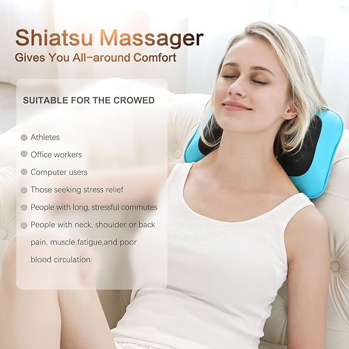 Mo Cuishle Shiatsu Back Massager with Heat – 3D Kneading Neck and Shoulder Massager for Back Pain Relief – Electric Massage Pillow for Home, Office & Car – Mother’s Day Gifts for Mom, Women, Men, Dad