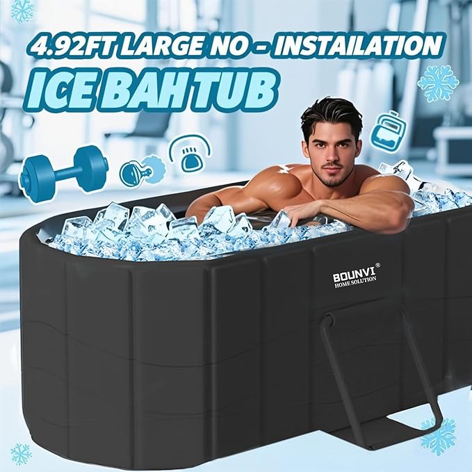 59''Portable insulated bathtub, Ice Bath Tub for Athletes, Inflation-free bathtub for shower, Ice Plunge Tub with Cover, Baths at Home & Outdoor