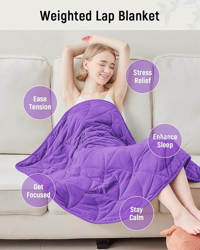 Weighted Lap Blanket 7 lbs for Adults, Luxury Soft Small Weighted Blanket, Compact Portable Weighted Lap Pad for Relaxation, Sleeping, Travel, All-Season Use, Deep Purple, 40" x 52"