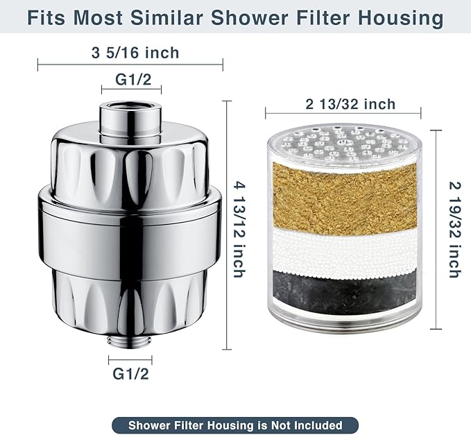 BRIGHT SHOWERS 2 Pack Replacement Shower Filter Cartridge for Hard Water, 3 Stage Universal High Output Filter Removes Chlorine, Iron and Sediments, Purifier for Skin & Hair