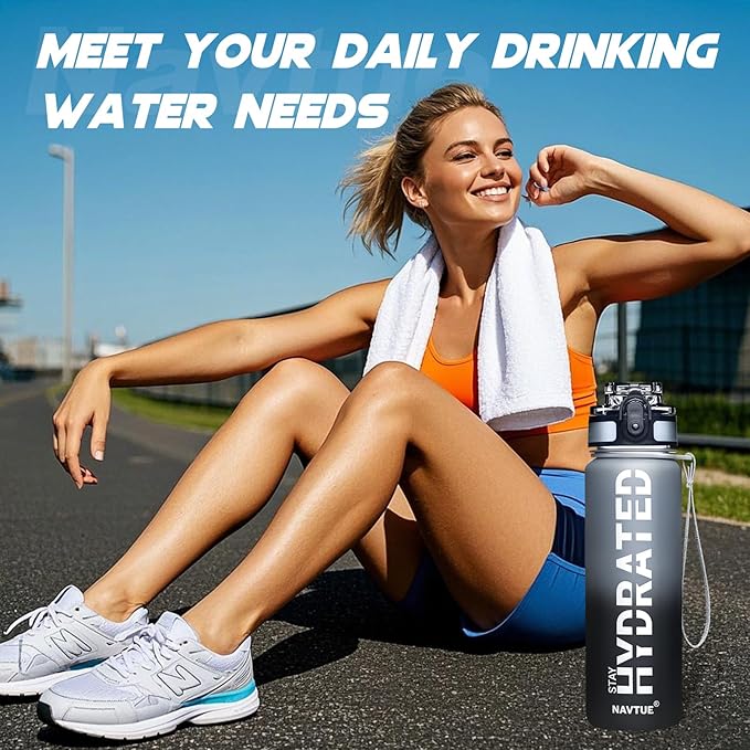 Water Bottle, 16.9 OZ Sports Water Bottles with Time Marker Wide Mouth, Motivational and Leakproof Drink Bottle, BPA Free Tritan with Carry Strap for Gym Fitness Outdoor(1 Bottle)