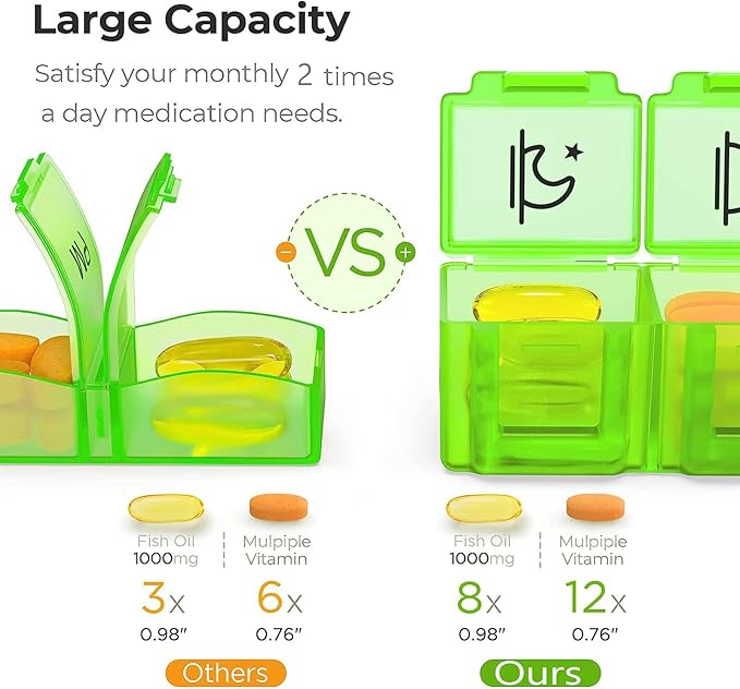 Monthly Pill Case 2 Times A Day, Daily Pill Box Organizer Large Capacity Pill Holder Morning and Night, Portable Bpa Free Food Grade Pill Holder for Vitamins, Supplements, Medication