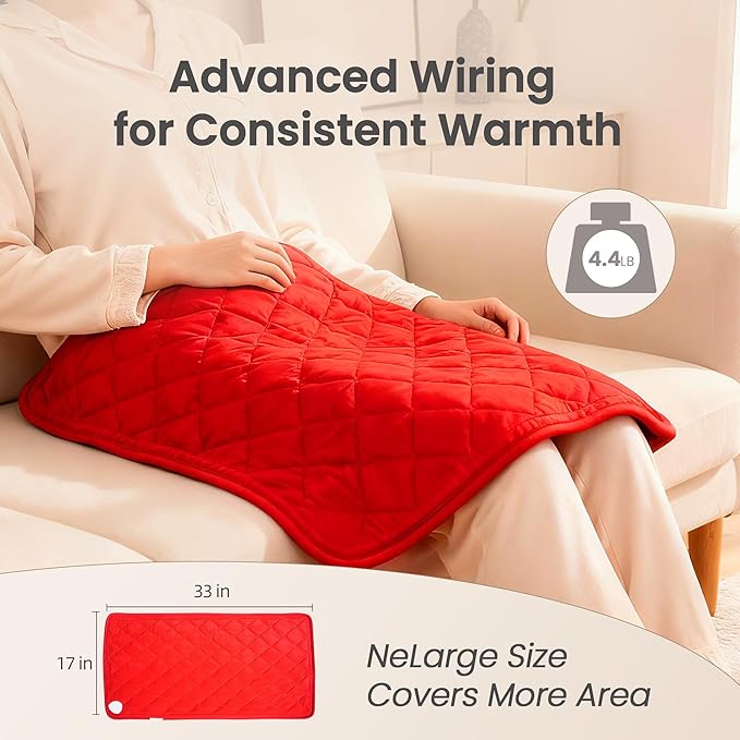 Ultra-Soft Flannel Heating Pad with Crystal Beads - 9 Heat & 4 Timer Settings, Machine Washable for Pain Relief, 33x17 Inch - Classic Red