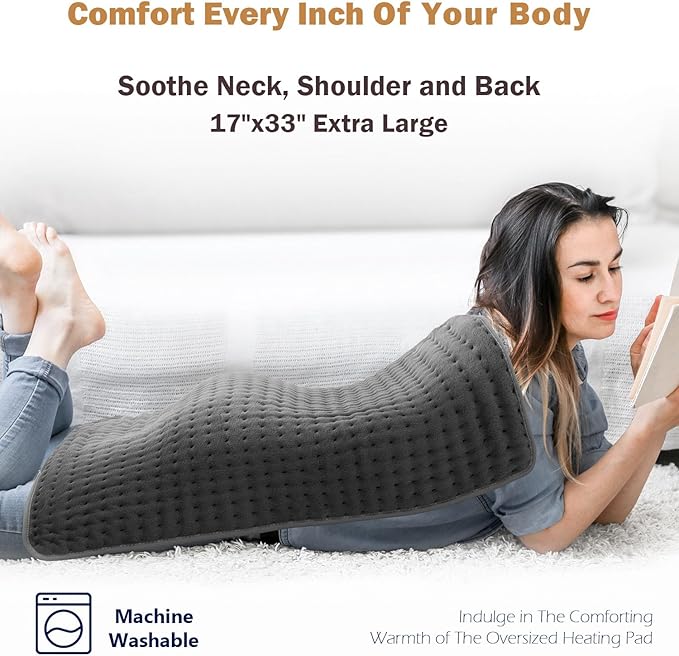 Extra Large Microplush Heating Pad for Back Neck Shoulder Pain Cramps Relief - Gifts for Women Men Mom Dad, Mothers Day Fathers Day Christmas Birthday Gifts - 6 Heat Settings, Auto-Off - 17"x33"