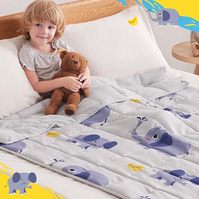 anfie Weighted Blanket Kids(40"x60" 10lbs) Weighted Blanket Cooling Blanket for Sleeping,Throw Size Breathable Blanket with Premium Glass Bead(Grey Elephant)