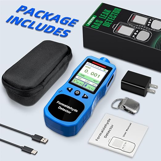 Formaldehyde Detector, Rechargeable HCHO Monitor with Vibration, Visual & Sound Alarms, Temperature Humidity Meter, Formaldehyde Air Quality Tester for Home, Work
