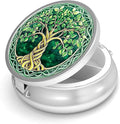 Pill Box-3 Compartment Small Pill Case for Purse & Pocket Mini Metal Pill Holder Travel Pill Container to Hold Supplements Vitamins BPA-Free (Tree of Life)