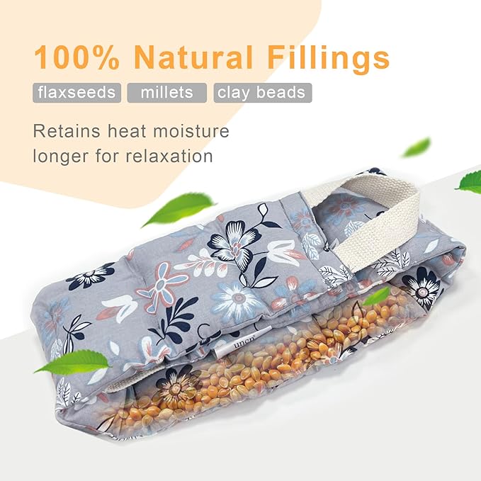 UNCN Long Wide Heating pad for Neck and Shoulders Back 33 * 5.9" microwavable Large Moist Heat Pack Warm hot Compress Neck wrap Weighted Bag Massage Reusable Herbal Nature Calming Portable Cotton