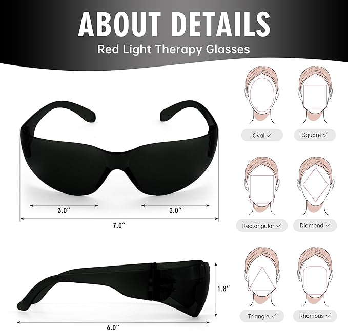Red Light Therapy Glasses, Eyes Protection for Tanning Goggles,IPL Glasses 600-900nm Laser Cosmetology Operator Eye Protection with Case (Black)