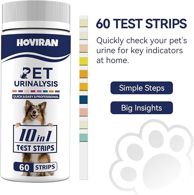 10-in-1 Cat & Dog Urine Test Strips, Cat & Dog UTI Test Kit, Pet Urinalysis Reagent Strips Diabetes, Glucose, Nitrite, Specific Gravity, pH, Protein, Leukocytes & More (60 Strips)