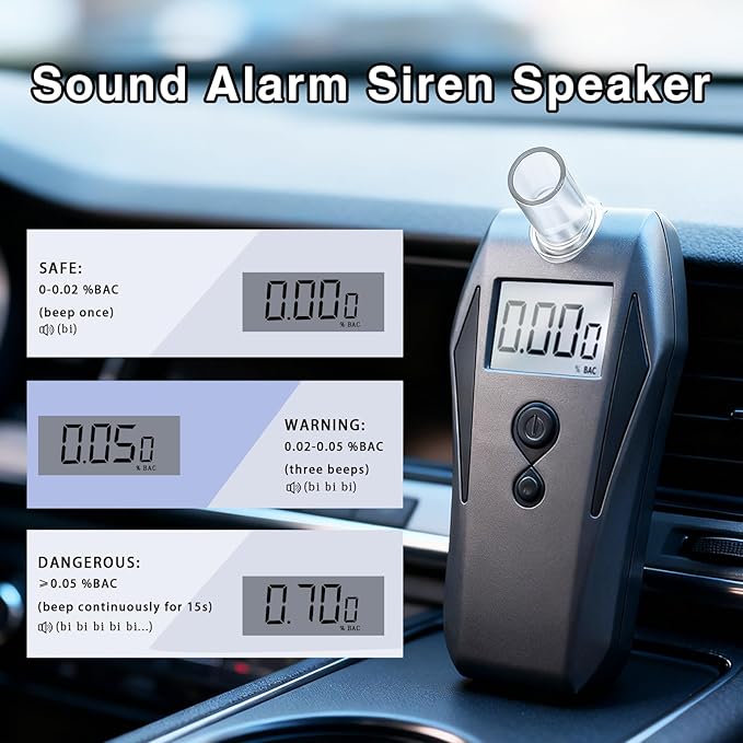 Professional Alcohol Breathalyzer Tester, Breathalyzer with Electrochemical Sensor, Compact Design Breathalyzers for Alcohol with 123 Record Memory and Sound Alarm