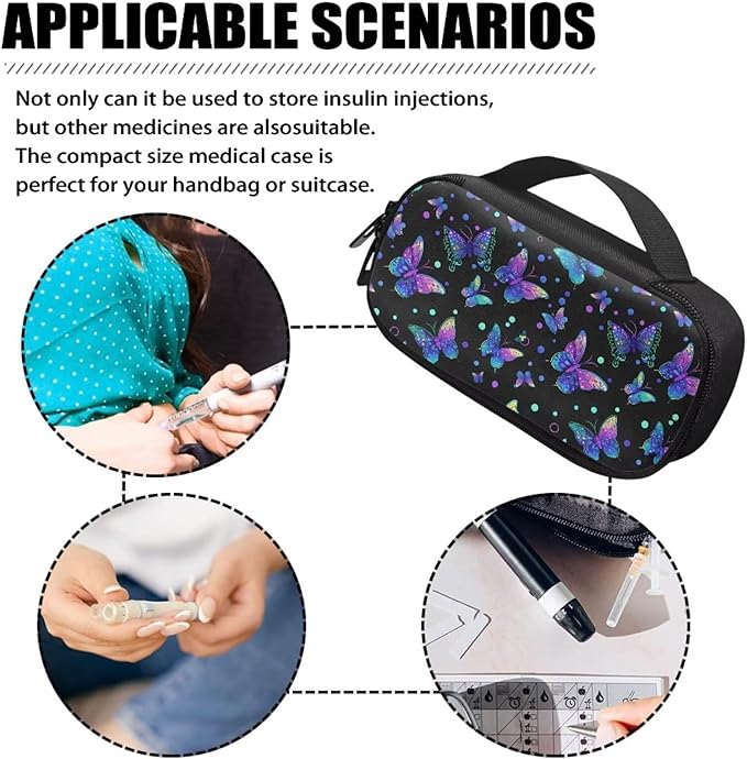 Butterfly Insulin Cooler Travel Case Insulated Diabetic Bag with Top Handle Medication Cooler Bag for Insulin Pens and Blood Glucose Monitor Supplies Easy to Use