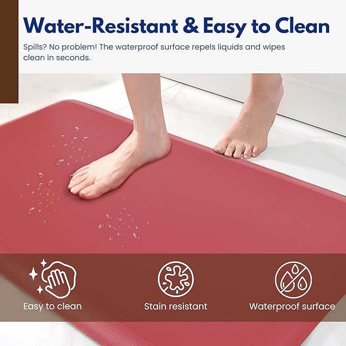 Art3d 3/4" Thick Kitchen Mats for Floor, Waterproof 20" X 32" Cushioned Comfort Mat, Anti Fatigue Mats for Kitchen, Ergonomic Standing Office Desk, Home and Garage, Red