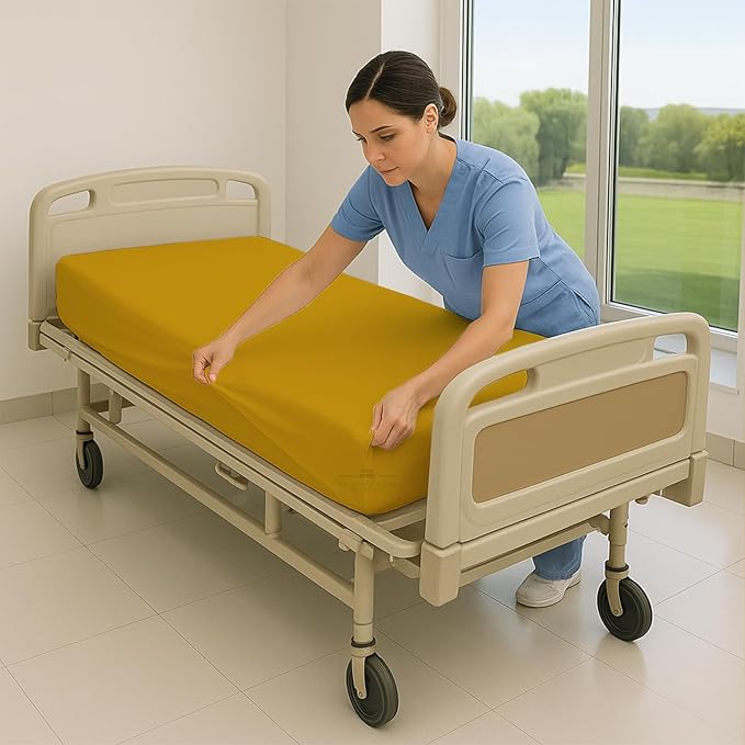 1 Pack Fitted Hospital Bed Sheets - Soft Microfiber Hospital Fitted Sheet - Hospital Bed Fitted Sheets (Gold, 36" x 84" x 12")