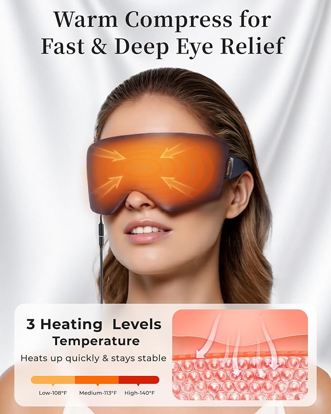 Heated Eye Masks for Warm Compress:Silk Electric Eye Heating Pad for Dry Eyes – Moist Hot Relief for Tired Eye&Stye,Fsa Eligible Hsa – USB-Powered, Stable Heat – Perfect for Sleep & Travel (Grey)