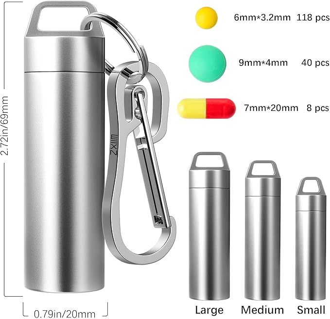 Small Pill Case, Portable Metal Pill Holder Keychain Waterproof Pill Box Container Mini Stainless Steel Pill Organizer for Travel Purse Pocket