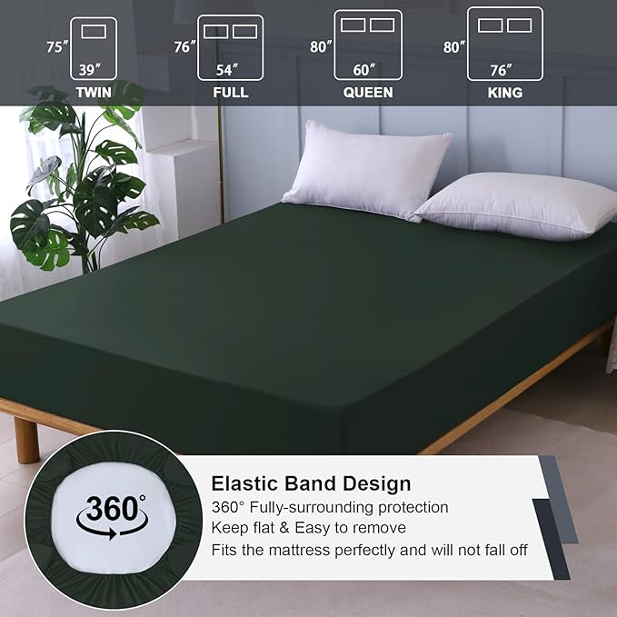Full Mattress Protector Waterproof, Fitted Sheet Style Breathable Mattress Cover with Deep Pocket Fits Up to 18'', Noiseless Bed Cover for Kids Adults Pets, Machine Washable (Green, 54'' X 76'')