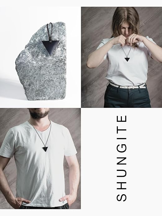 Shungite Pendant Necklace - Harmonizing Shield Defense - Wearable Shungite Crystal for Stress Down and Vitality Up - Shungites Stones from Russian Mine
