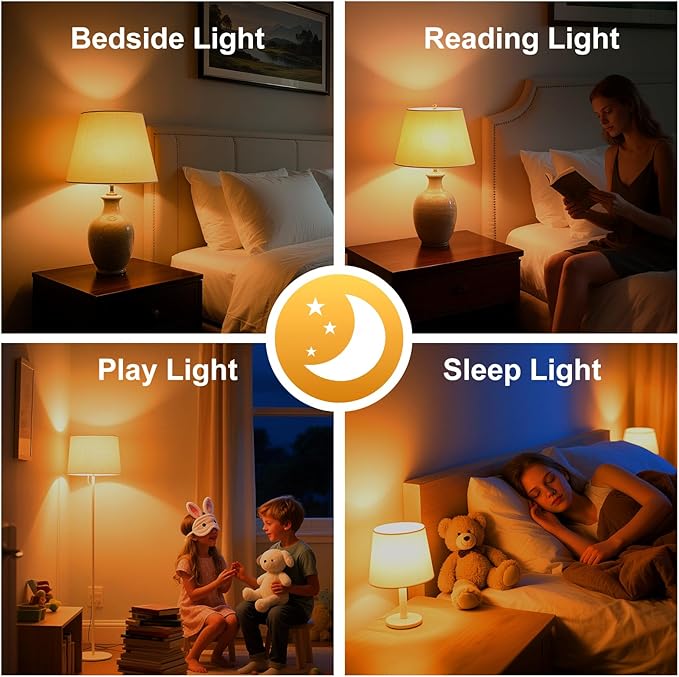 KINUR Amber Sleep Light Bulbs, 1600K, Blue Light Blocking A19, 9W Night Light for, Livingroom, Bedroom, Bathroom, Hallway, Stairs, Kitchen,4 Pack with 2 Remote Control