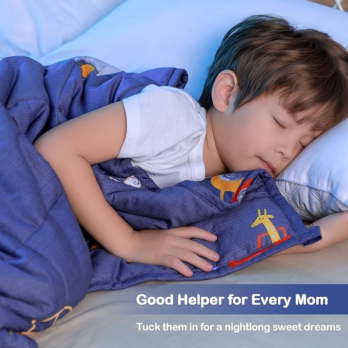Sivio Weighted Blanket - 100% Cotton Heavy Blanket 5lbs, 36 x 48 inches, Breathable Soft Throw Blanket for Calm Sleeping for Home and School Nap, Blue Car