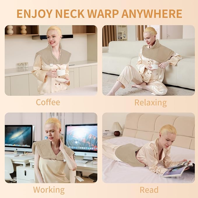 Heating Pad for Neck and Shoulders and Back Pain Relief, Weighted Heat Pad with Dry&Moist Heat, Neck Heating Pads 4 Heat Settings, Auto-Off, Christmas Gifts for Women Men Mom Dad, 19'' x 22'', Camel