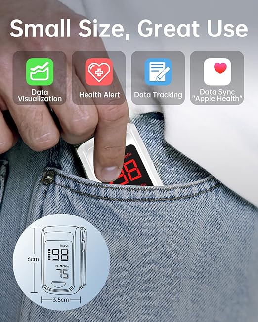 Bluetooth Pulse Oximeter Fingertip-HOLFENRY Oximeter Blood Oxygen Saturation Monitor spo2 Pulse Oximeter Finger, For Heart Rate Sat% Oxygen Saturation PI