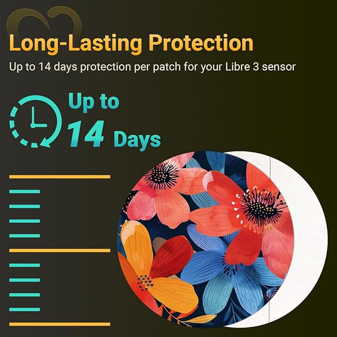 Libre 3 Sensor Covers Waterproof, Amolyfe 10 Pack Freestyle Libre 3 Plus Covers, Bump-Proof with Hard Cap, Breathable Latex Free Glucose Sensor CGM Adhesive Patches, 14-Day CGM Protection (B.Flower)