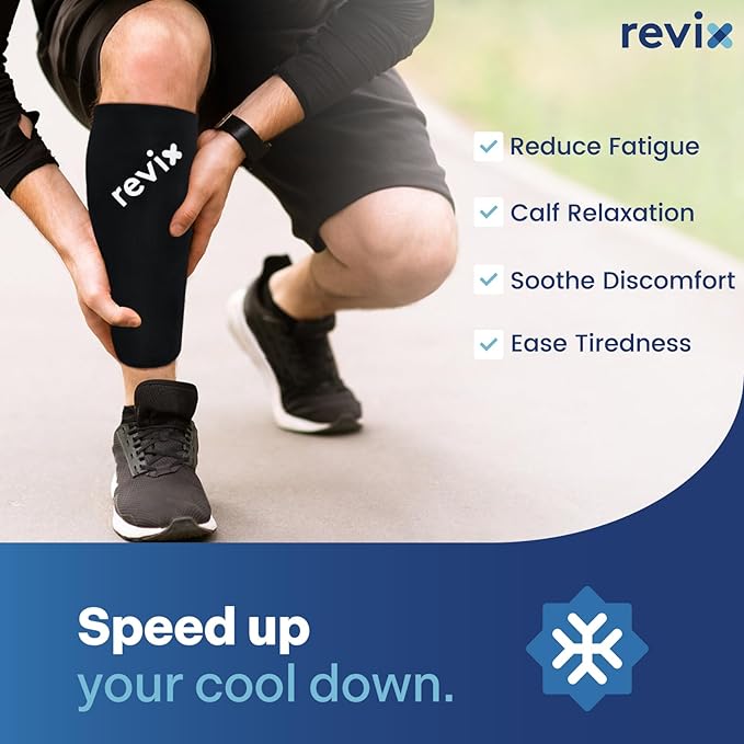 REVIX XL Shin Splints Ice Sleeve, Calf Ice Packs for Injuries Reusable, Knee, Arm & Elbow, Lower Leg Compression Sleeve Cold Pack Relieves Bone Damage and Running Recovery, 360° Coverage