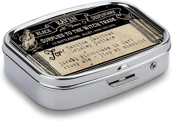 Metal 2 Compartment Pill Organizer Travel Friendly Portable Compact Pill Box Cute Pill Case to Hold Vitamins/Fish Oil/Supplements/Meds/Tablet for Purse/Pocket (Vintage Label)