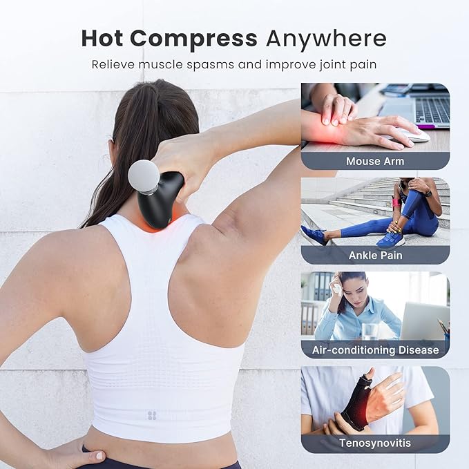 RENPHO Mini Massage Gun with Heat, Portable Percussion Handheld Neck Massager, Compact Size for On-The-Go, Gifts for Men and Women, FSA Eligible