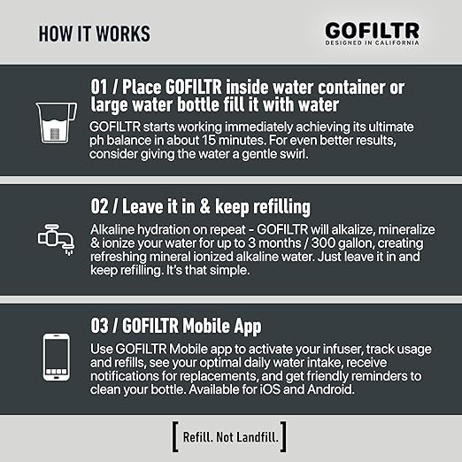 GOFILTR Jumbo Magnesium Alkaline Water Infuser - 9.5 pH + Electrolytes for Any Large Water Bottles/Pitchers, 300 Gallon / 3 Months, Ionized Mineral Alkaline Water Infuser (1 Pack)