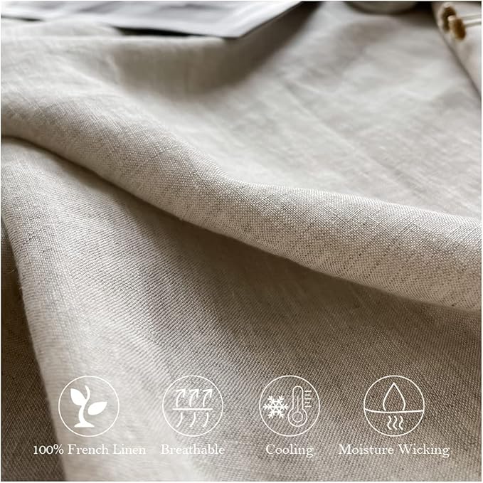 Simple&Opulence Washed Linen Bed Sheet Set Basic Style 4 Pieces (1 Flat Sheet & 1 Fitted Sheet & 2 Pillowcases) 100% Natural French Flax Soft Breathable Farmhouse Bedding (King, Linen)
