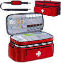 2-Layer First Aid Bag Empty 15¾”x 9½”x7” Medical Bag Red Pill Bottle Box Portable Emergency Bag for Outdoor Travel & Home Use, Medicine Kit Organizer Case with Shoulder Strap (Large)