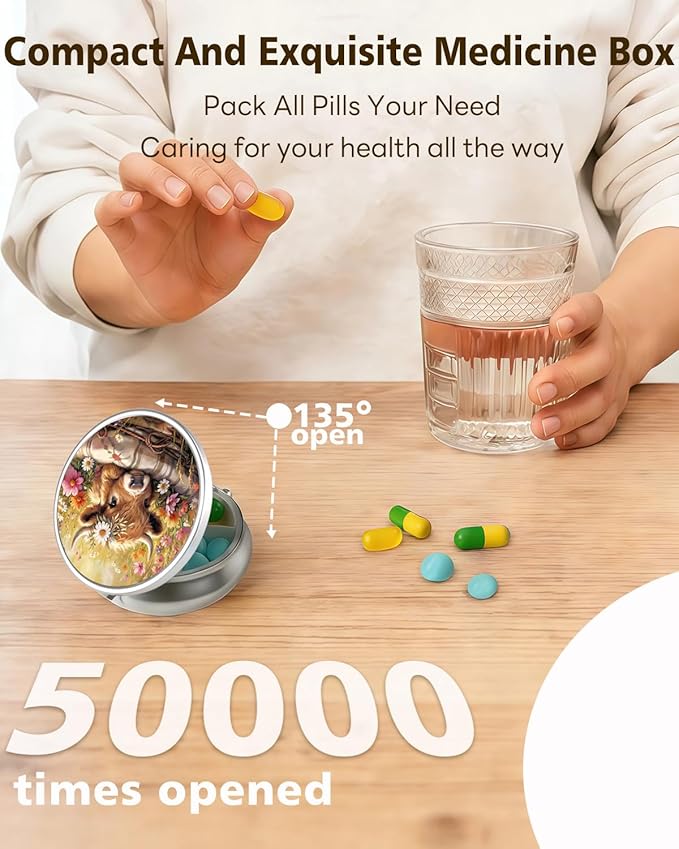 LRITER Pill Case, Portable Travel Pill Box, Pillbox Organizer, Cute Small Medicine Storage Container, Purse Accessories for Women, Men (Calf)