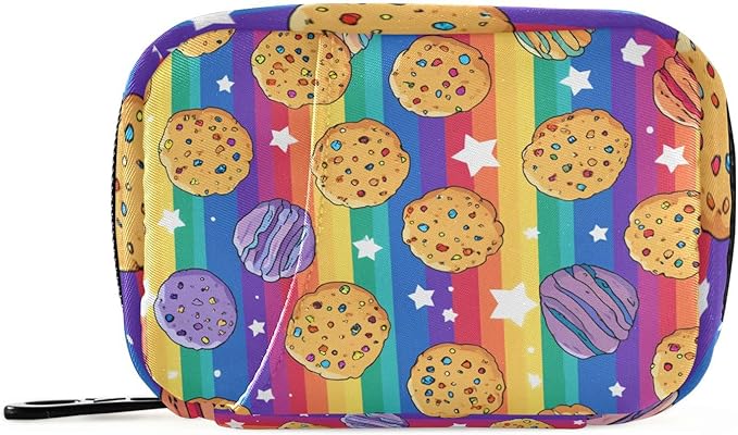 Rainbow Stripes Cookies Stars Travel Pill Organizer Case Box Container Weekly Portable Vitamin Medicine Holder Storage Bag with Zipper Removable
