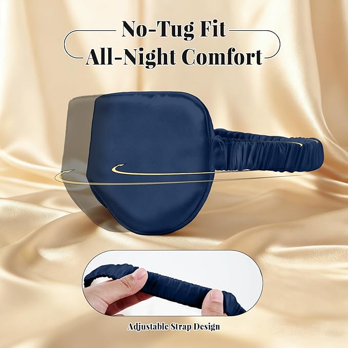 THXSILK 6A+ Grade 25 Momme Silk Sleep Mask, 100% Mulberry Blackout Eye Mask for Sleeping, Soft Lightweight Silk Eye Cover for Women, Men, Travel, Nap, Airplane(4.7×27.5inches, Navy Blue)