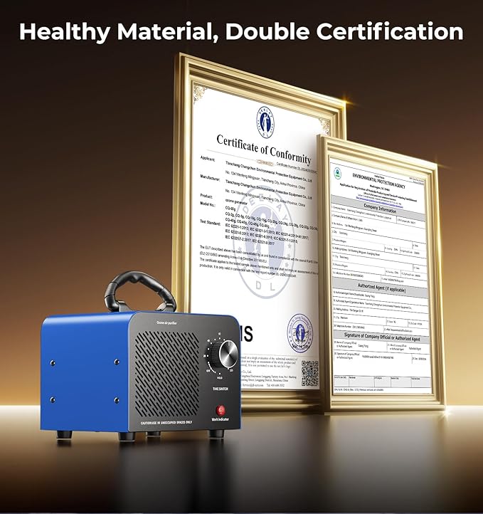 Ozone Generator, 48,000mg/h High Capacity O3 Machine for Large Spaces Up to 4,000 Sq Ft, Portable Odor Eliminator for Car, Home, Basement, Smoke, Pets, and Commercial Use, Blue