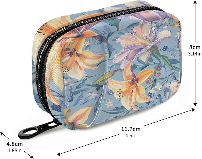 Sweet Lily Flower Oil Blue Travel Pill Organizer Case Box Container Weekly Portable Vitamin Medicine Holder Storage Bag with Zipper Removable