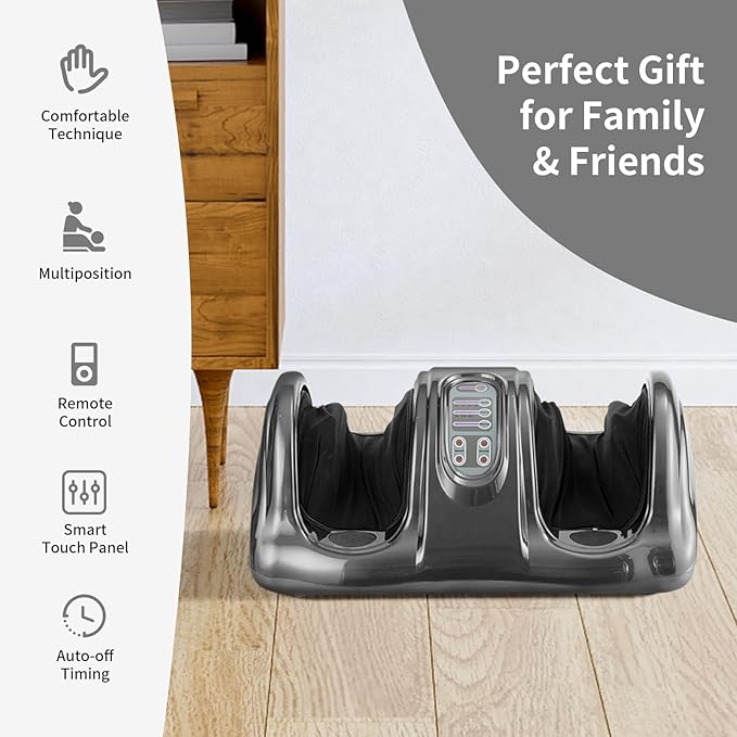 Giantex Shiatsu Foot Massager Machine for Feet, Nerve Pain Therapy Spa Gift Deep Kneading Rolling Massage for Leg Calf Ankle, Electric Shiatsu Foot Massager w/Remote, 4 Modes, Gray