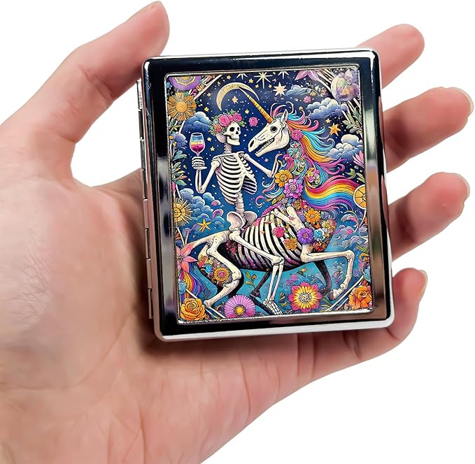 8-Compartment Pill Box Organizer Portable and Stylish Medicine Case, Versatile Storage for Medication - Ideal Travel Accessory & Unique Gift Idea (Skull and Unicorn)