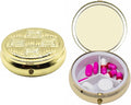 Set of 2 Circular Embossed Triple-Compartment Pocket Purse Pill Box & Organizer (Gold Weave)