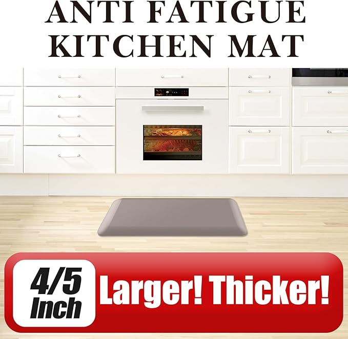 4/5 Inch Thick Kitchen Mat - Cushioned Anti Fatigue Mats for Kitchen Floor - Easy to Clean, Waterproof, Non-Slip Kitchen Rug for Sink, Office, Kitchen (20''x32'' Khaki)