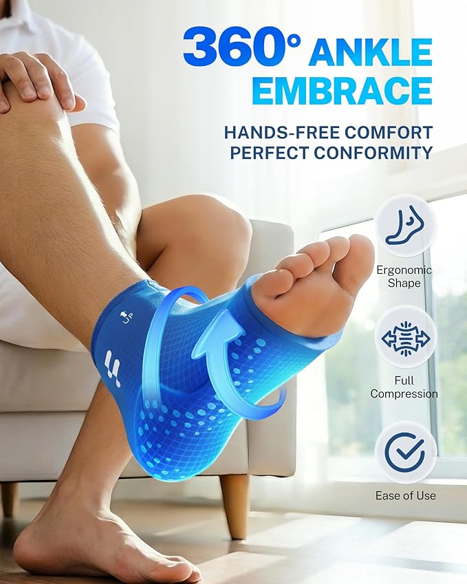 Extended Ankle Ice Pack Wrap for Sprained Ankle & Swelling Relief, Cold Compression Therapy with 30% Longer Lasting Gel, Slip-On Reusable for Plantar Fasciitis, Achilles Tendonitis, Heel Pain, XL