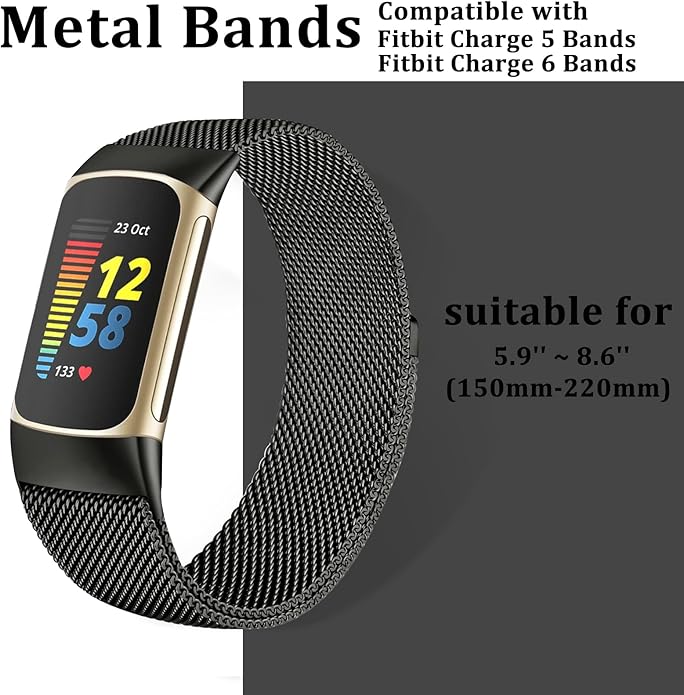 surundo Compatible with Fitbit Charge 6/Charge 5 Bands for Wmen Men, Metal Mesh Milanese Loop Adjustable Strap Replacement for Fitbit Charge 6/Charge 5 Advanced Fitness & Health Trackers
