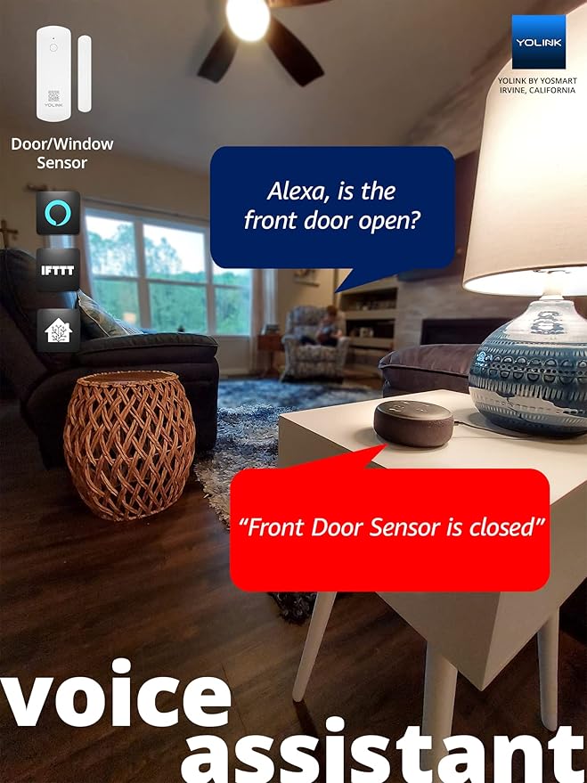 YoLink LoRa Smart Door Sensor Starter Kit: Hub & (2) Door Sensors - Up to 1/4 Mile Open-Air Range, Door Left-Open Reminders, up to 5 Year Battery Life, Alexa, IFTTT, Home Assistant