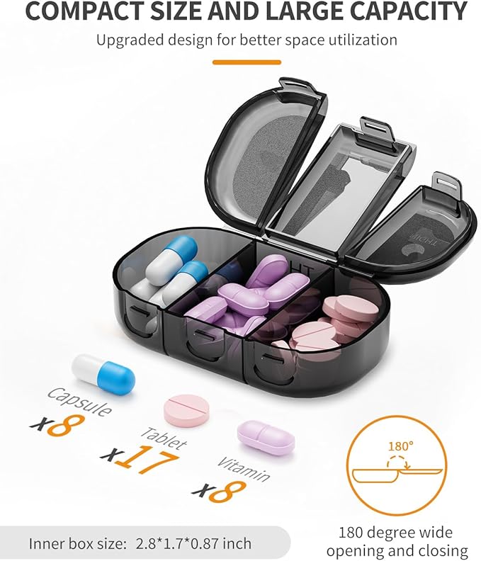 Weekly Pill Organizer 3 Times a Day, Large Pill Organizer 7 Days, Portable Pill Case 21 Days, Moisture Proof Large Pill Dispenser, Travel Pill Box for Vitamins Fish Oil Supplements (Blue)