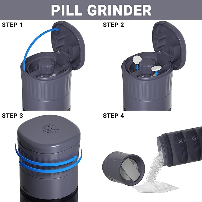 READAEER Pill Organizer, Pill Cutter, Pill Grinder, 3 in 1 Function Portable Pill Case for Travel (Blue)