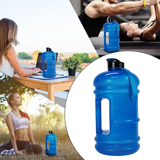 TOOFEEL 1 Gallon Water Bottle,Leakproof,Bpa Free,Dishwasher Safe,128 oz Large Water Jug wiht Handle,Travel & Camping & Sports & Gym Water Bottle For Men and Women - Transparent Dark Blue