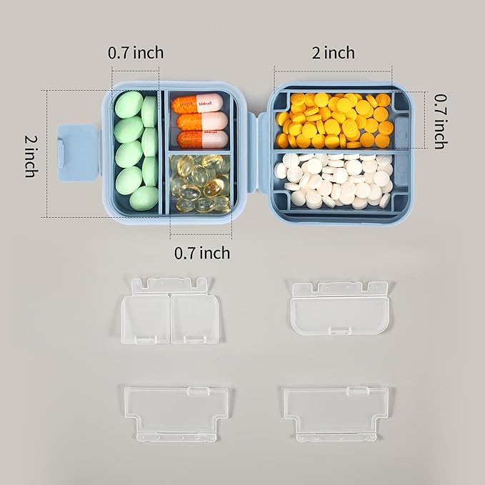 Dynippy Daily Pill Organizer 5 Compartments Portable Moisture Proof Small Pill Case for Pocket Purse Travel Pill Box Portable Medicine Vitamin Fish Oil Holder Container (Blue)