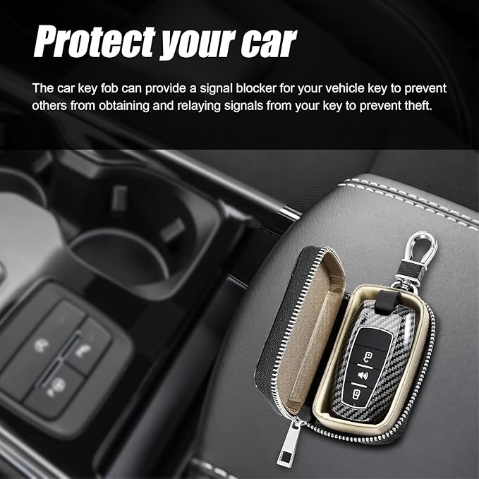 Faraday Key Fob Protector Box, Carbon Fiber Car Key Shielding Bag for RFID Signal Blockingr, Anti-Theft Auto Key Holder with Zipper, Universal Key Fob Protector for Men Women